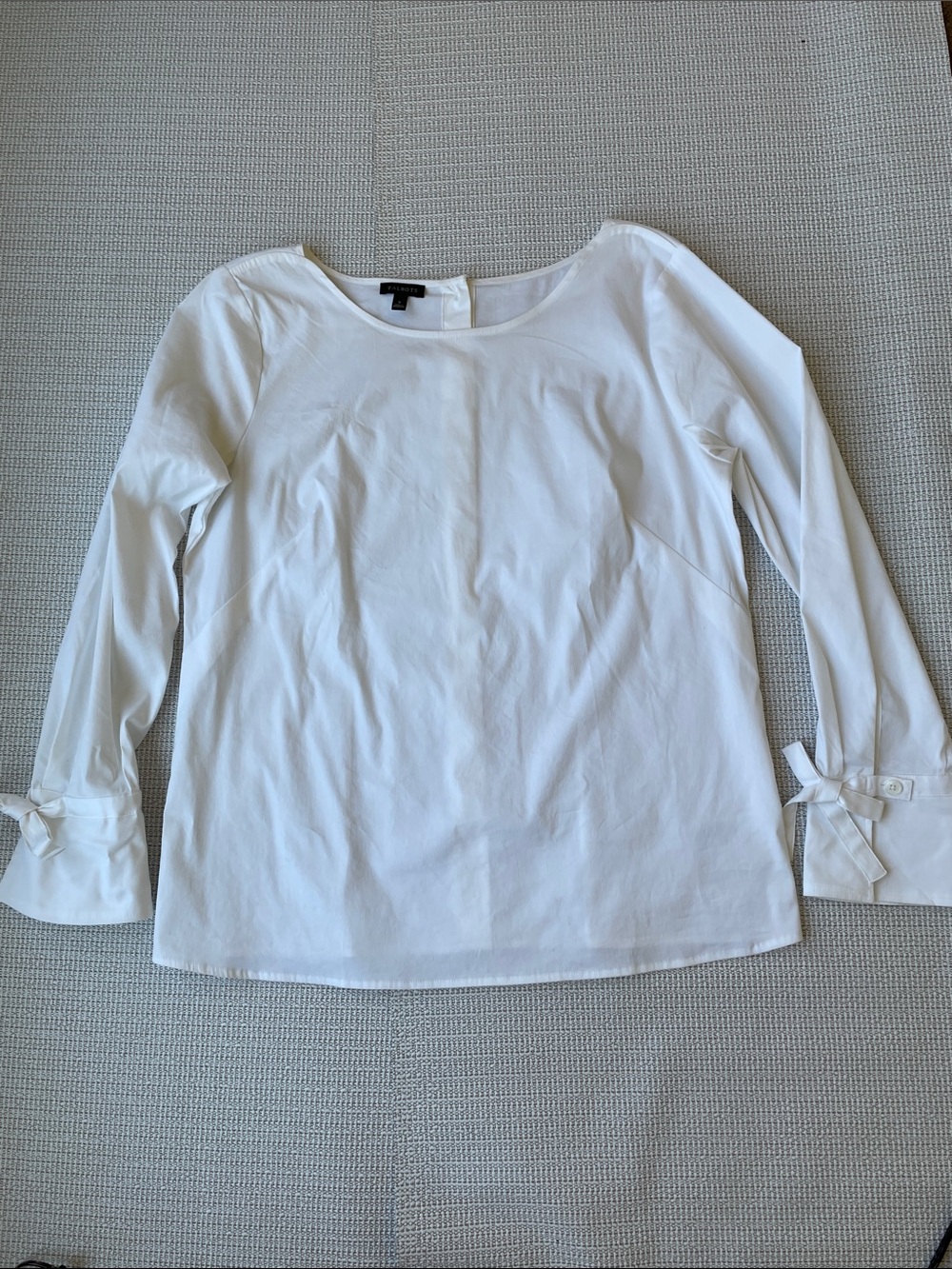 NWOT-Talbots Elegant White Long-Sleeve Tie-Cuff Blouse- Sz S